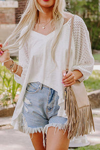 Trendy Openwork High-Low Hem V-Neck Oversized Top for Women – Casual & Boho Chic Blouse