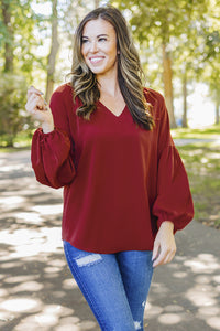 Ruched Notched Balloon Sleeve Blouse Trandify deal