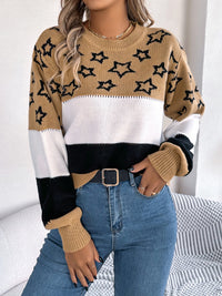 Star Contrast Round Neck Sweater Trandify Deal