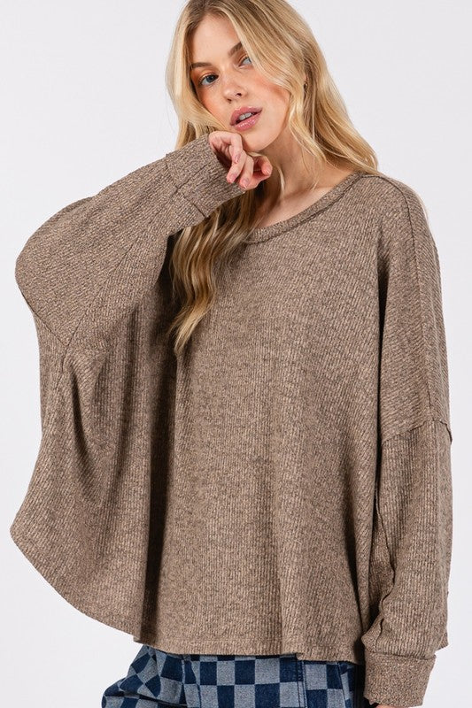 SAGE + FIG Round Neck Batwing Sleeve Oversize Top Trandify Deal
