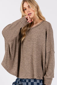 SAGE + FIG Round Neck Batwing Sleeve Oversize Top Trandify Deal