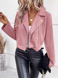 Women's Faux Leather Moto Jacket - Biker Style Zip Detail