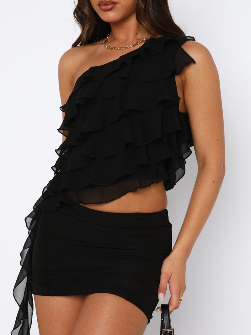 Layered Ruffled One Shoulder Tank Trandify Deal
