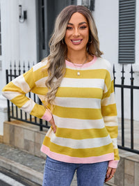 Angel wings Striped Round Neck Dropped Shoulder Sweater Trandify Deal