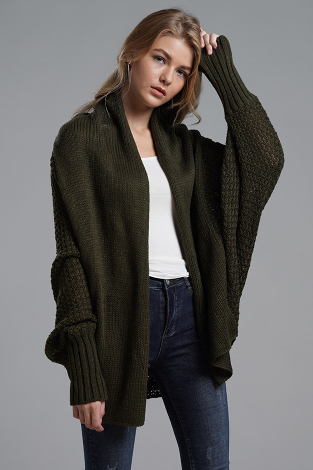 Open Front Batwing Sleeve Cardigan Trandify Deal