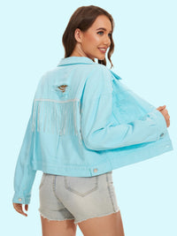 Distressed Distressed Button Up Denim Jacket Trandify deal