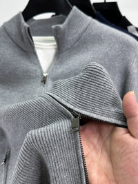 Men's Plus Size Striped Zip-Up Cardigan for Big & Tall – Soft Knit Long Sleeve Sweater in Casual Fall Winter Style