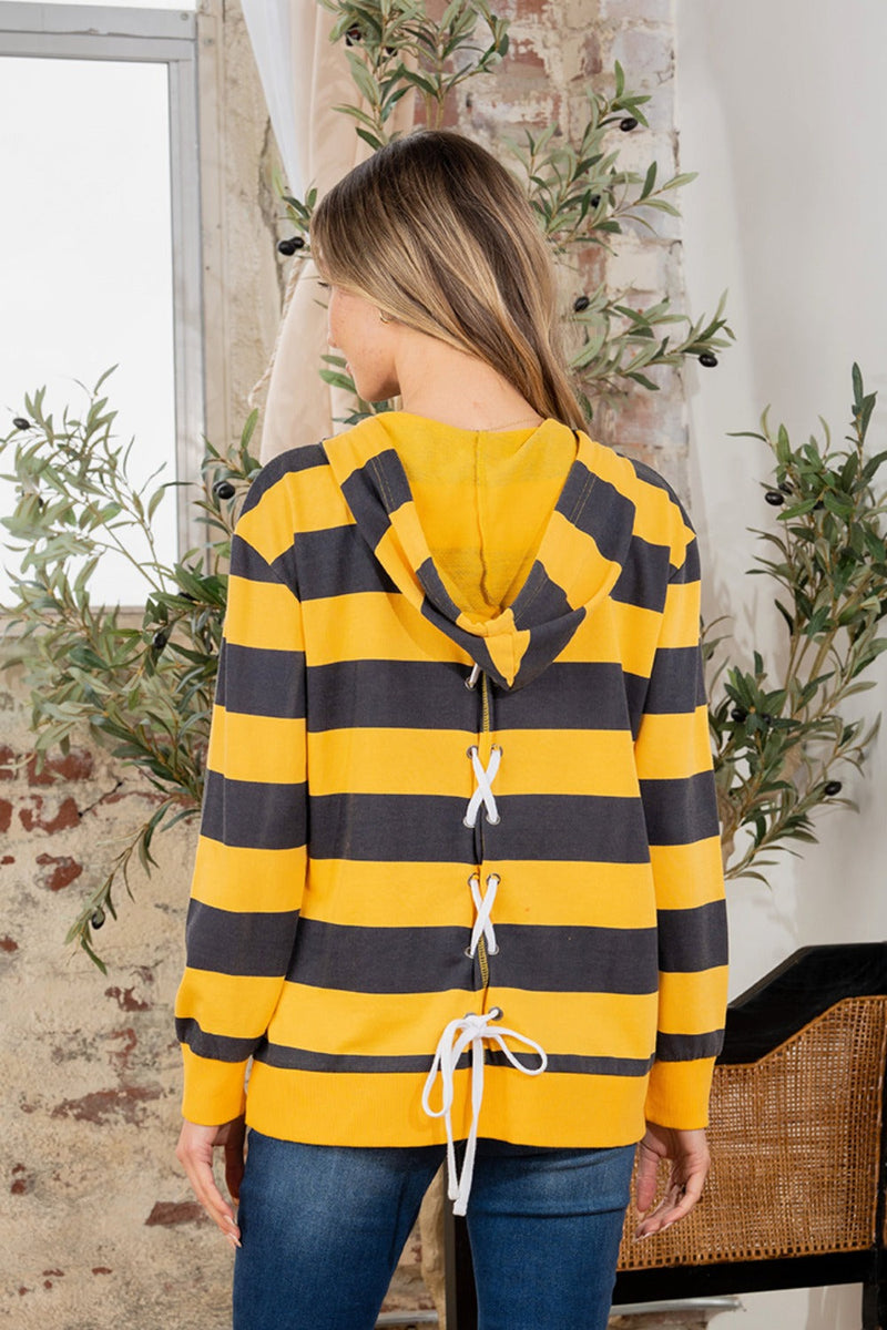 Full Size Drawstring Striped Long Sleeve Hoodie Trandify deal