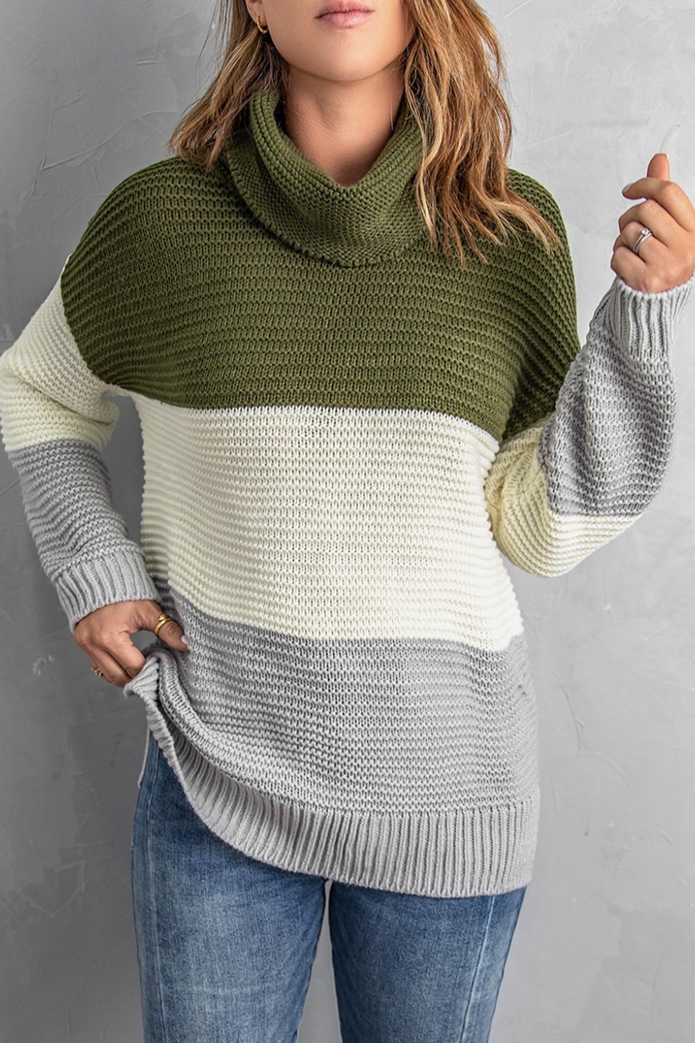 Color Block Turtleneck Long Sleeve Sweater Trandify Deal