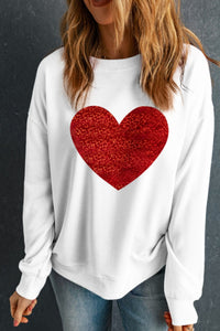 Valentine’s Day Heart Round Neck Long Sleeve Sweatshirt Trandify Deal