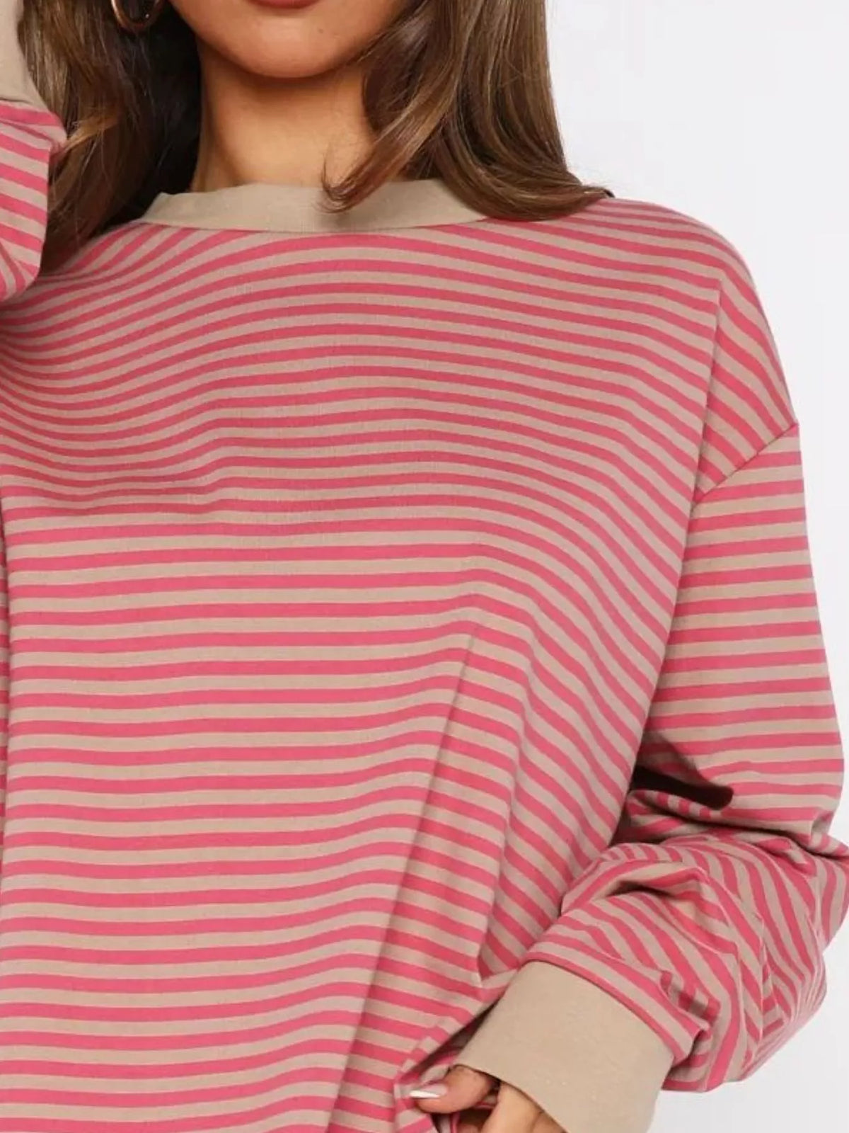 Women's Striped Oversized Sweatshirt - Soft Casual Crewneck