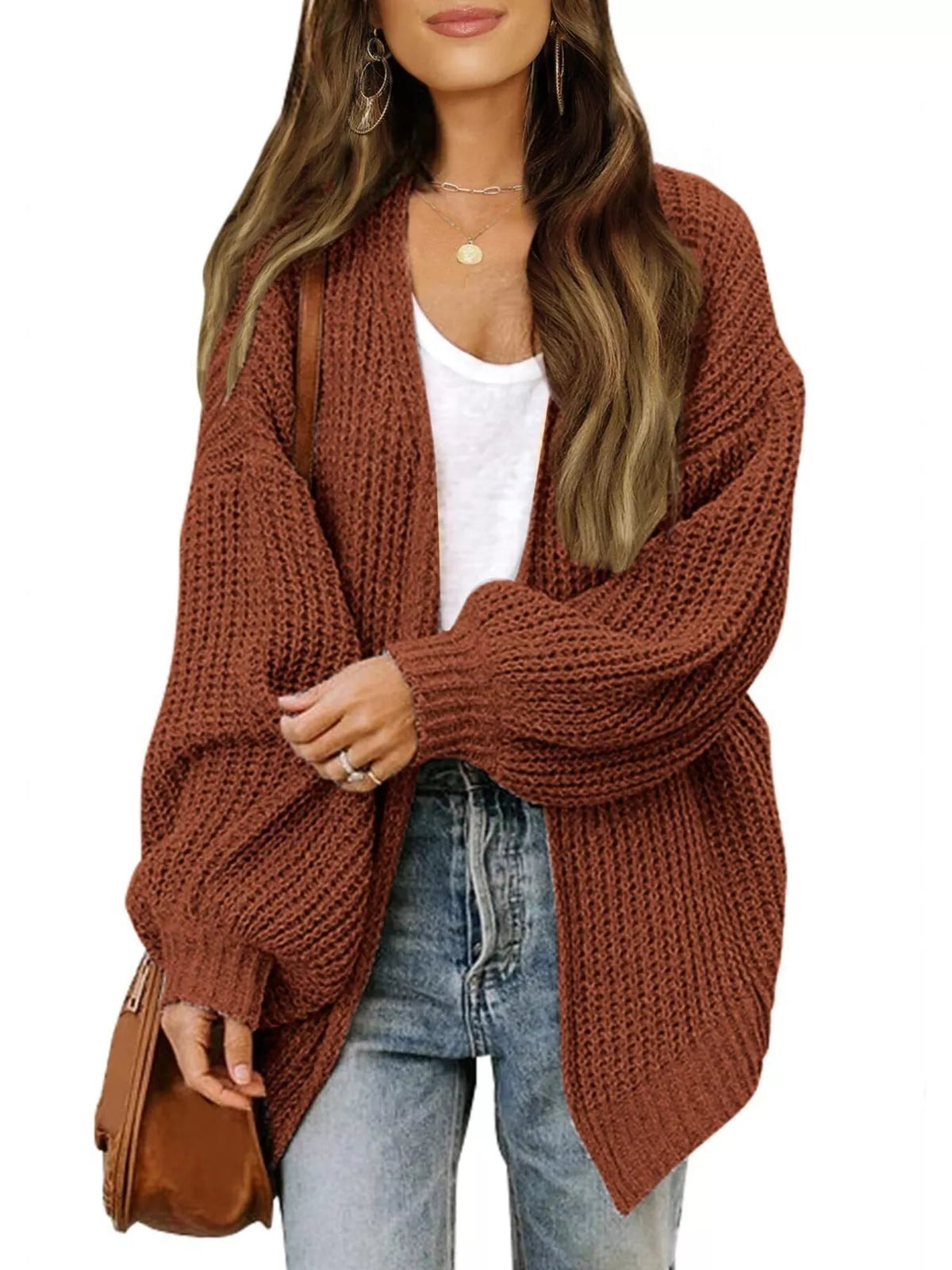 Oversized Chunky Knit Cardigan - Cable Knit Open Front Sweater