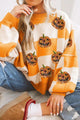Pumpkin Checkered Round Neck Long Sleeve Sweater Trandify Deal