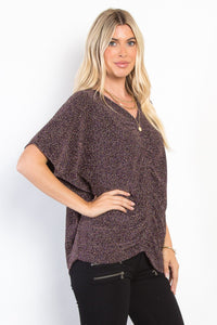 Be Stage Full Size Lurex Center Elastic Cinched Knit Top Trandify Deal