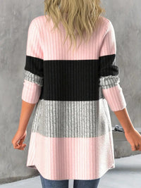 Color Block Open Front Long Sleeve Cardigan Trandify Deal