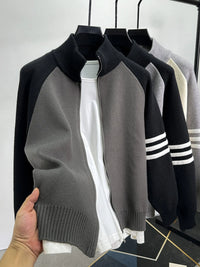 Men's Color Block Zip-Up Cardigan Slim Fit Lightweight Knit Sweater for Fall Winter Fashion