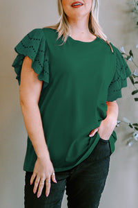 Plus Size Eyelet Round Neck Short Sleeve Blouse Trandify deal