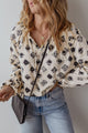 Printed Tie Neck Long Sleeve Blouse Trandify Deal
