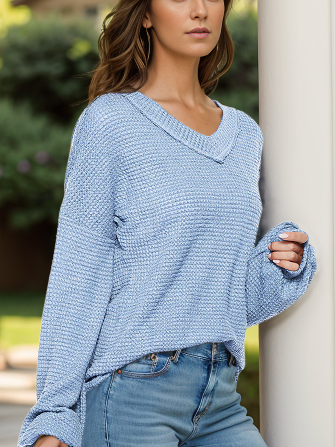 Dropped Shoulder Long Sleeve Knit Top Trandify Deal