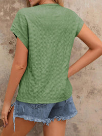 Textured Round Neck Short Sleeve Top Trandify deal