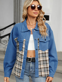 Plaid Button Up Long Sleeve Denim Jacket Trandify Deal