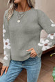 Flower Round Neck Long Sleeve Sweater Trandify Deal