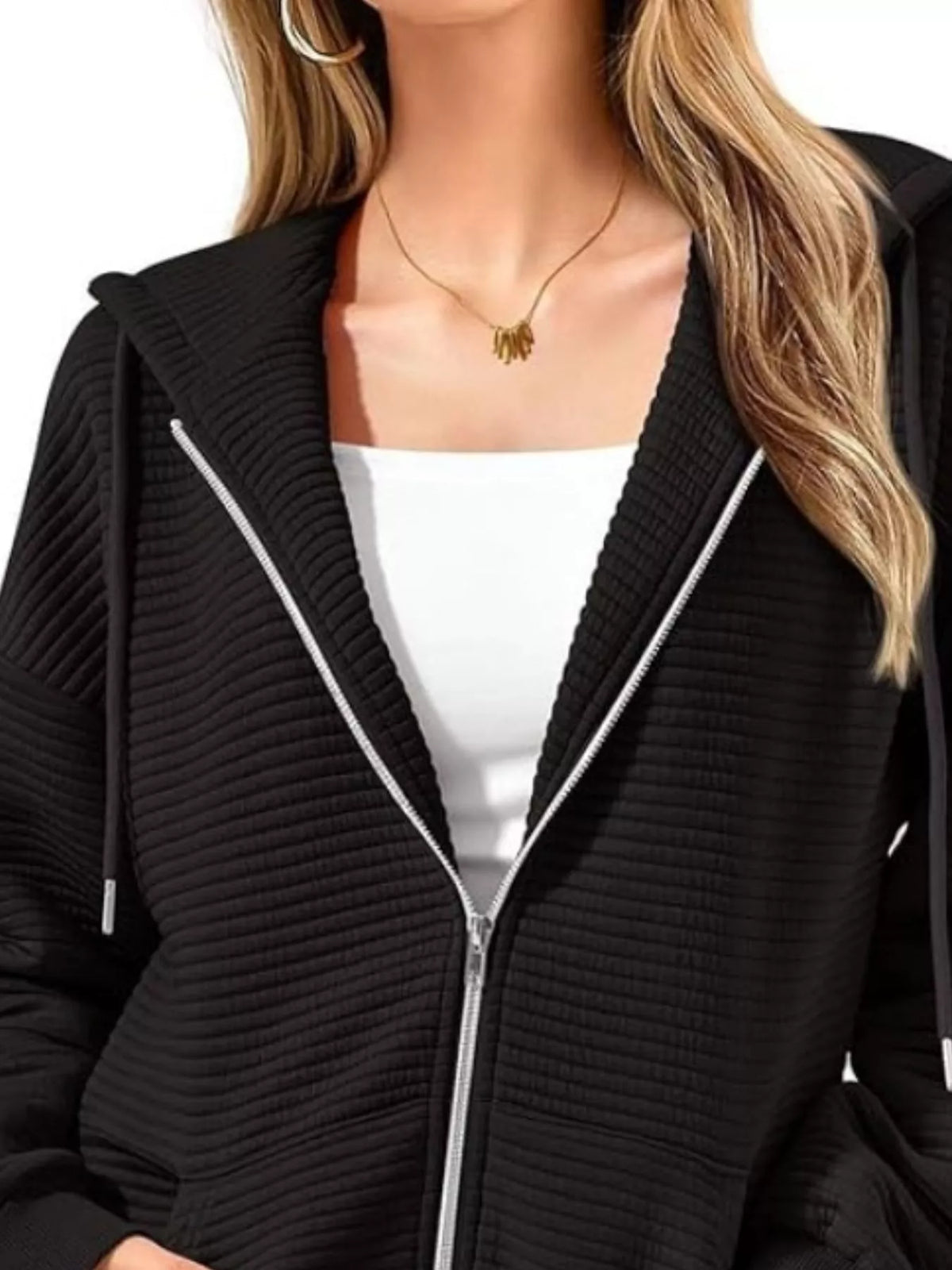 Women's Zip Up Hoodie - Oversized Cropped Style