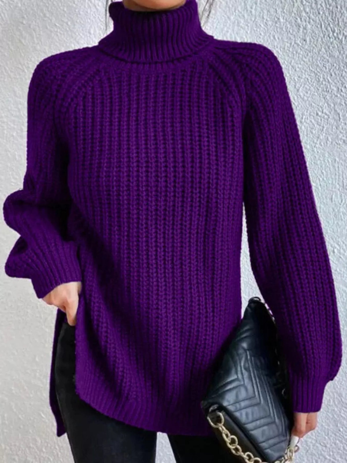 Plus Size Turtleneck Sweater - Ribbed Long Sleeve Top