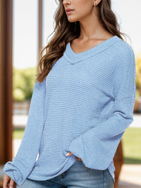 Dropped Shoulder Long Sleeve Knit Top Trandify Deal