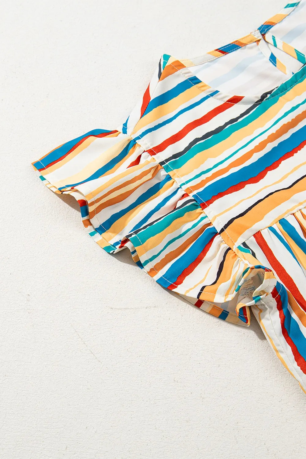 Women's Colorful Striped Cap Sleeve Blouse – Trendy Summer Top for Casual & Office Outfits