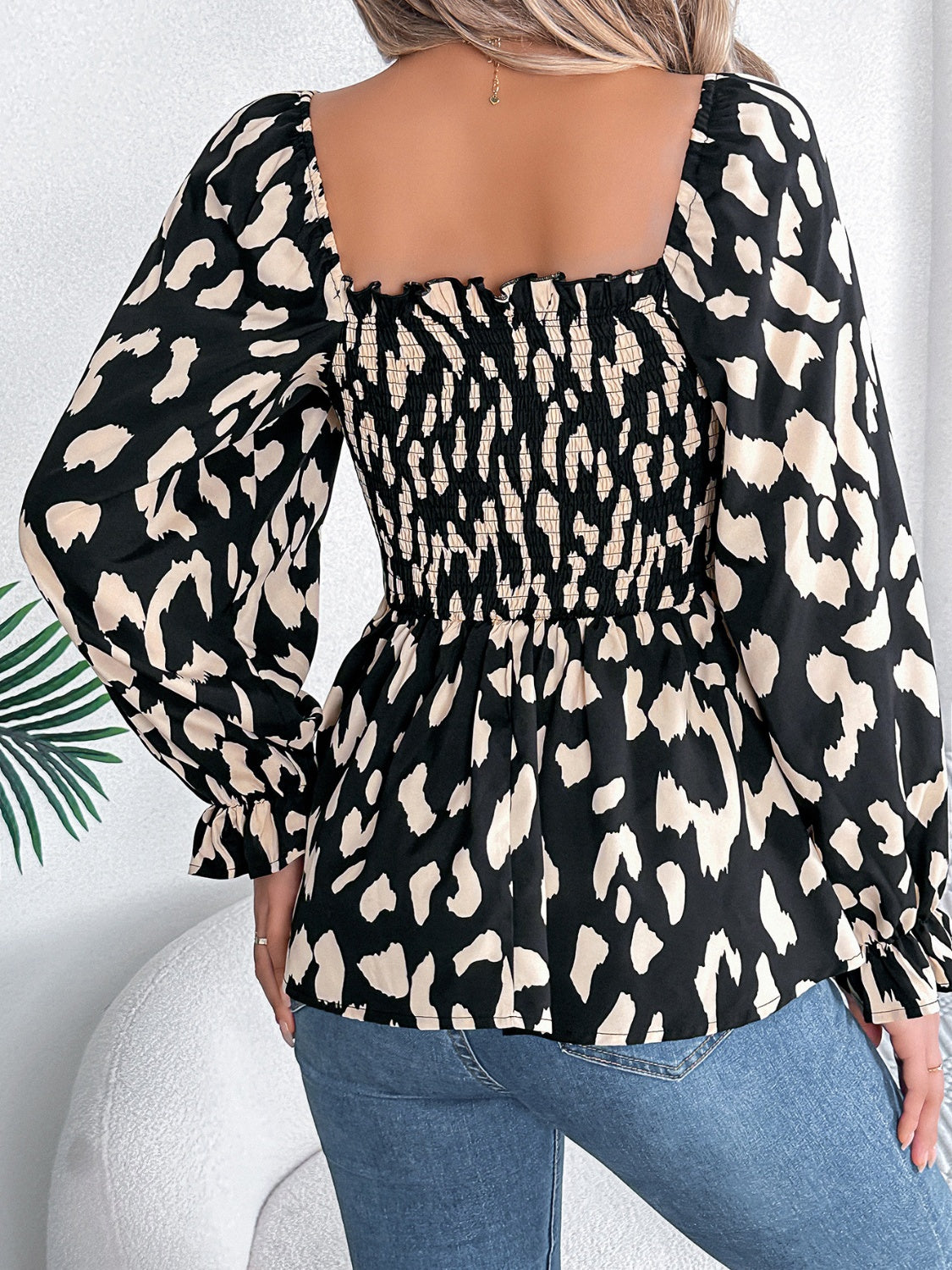 Square Neck Flounce Sleeve Blouse Trandify Deal