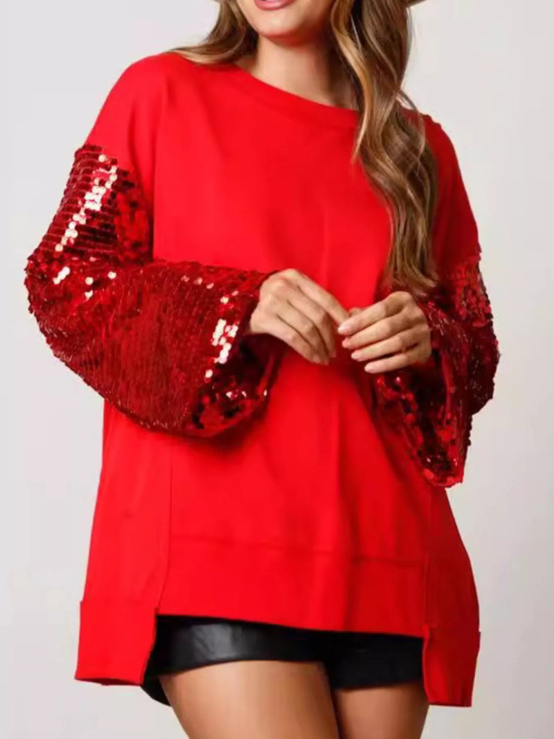 Women's Oversized Sequin Sweatshirt in Red