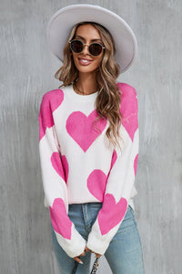Angel Wings Contrast Heart Dropped Shoulder Long Sleeve Sweater Trandify Deal