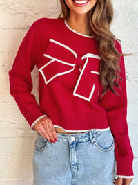 Holiday Bow Sweater | Women's Cropped Christmas Top