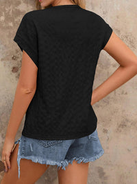 Textured Round Neck Short Sleeve Top Trandify deal