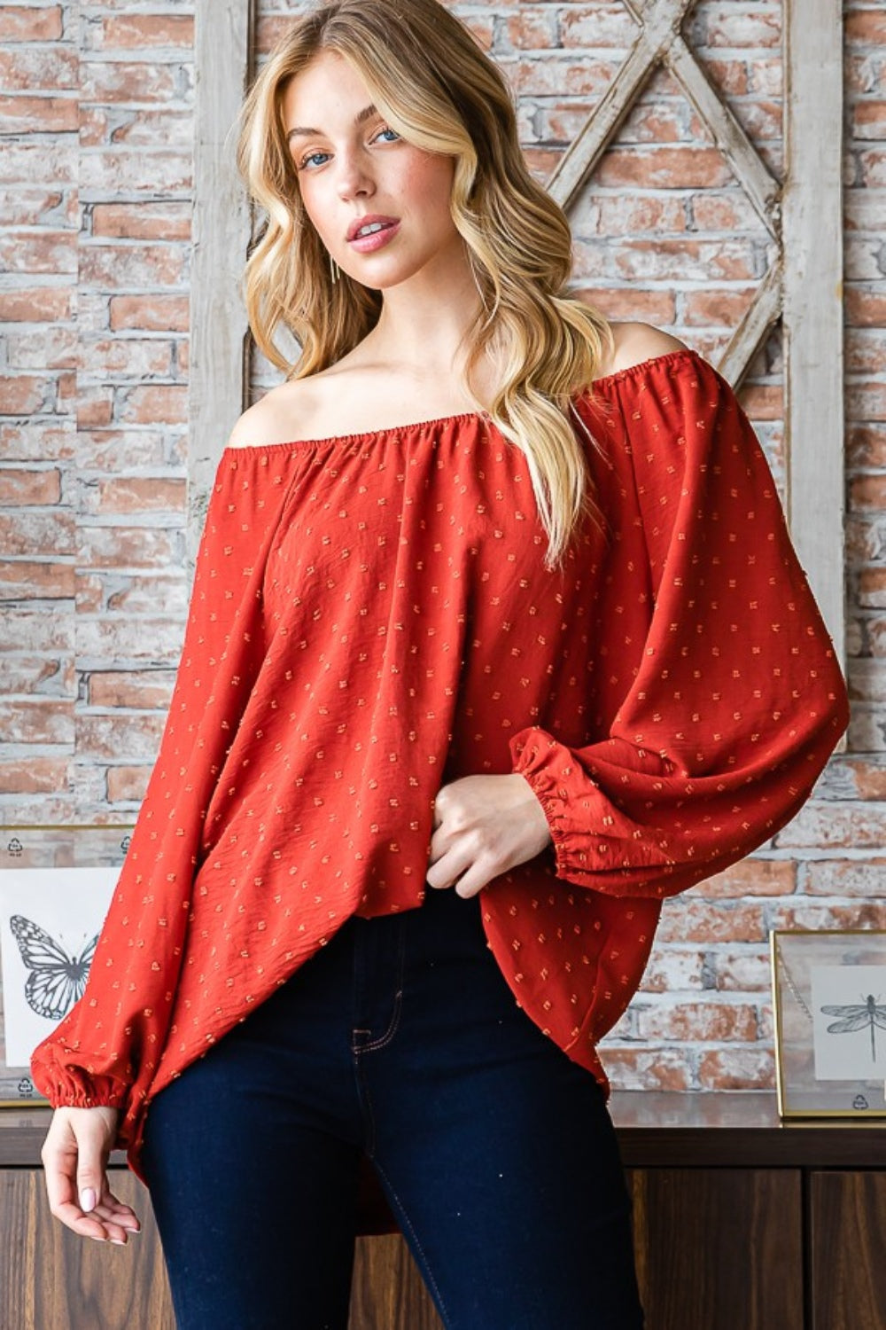 Heimish Full Size Swiss Dot Off Shoulder Top Trandify Deal