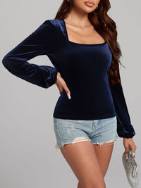 Square Neck Long Sleeve Velvet Top Trandify Deal