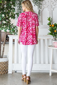 Plus Size Animal Print Babydoll Top – Crisscross Neck Short Sleeve Blouse for Women