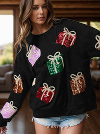 Sequin Gift Box Long Sleeve Sweatshirt Trandify Deal