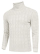 Men's Cable Knit Turtleneck Sweater worn by a model in White