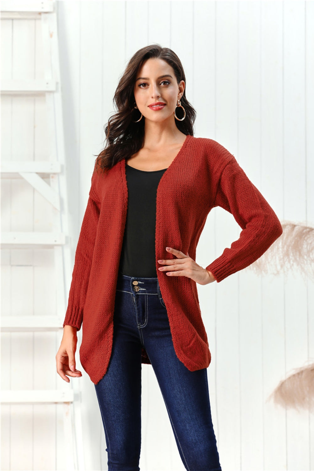Open Front Long Sleeve Cardigan Trandify Deal