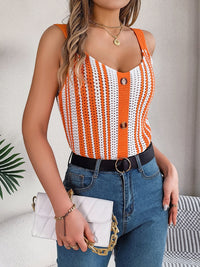 Openwork Striped V-Neck Tank Trandify deal