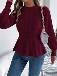 Women's Cable Knit Peplum Sweater | Cozy Acrylic Top
