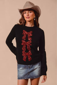 Women's Sparkly Sequined Bow Christmas Sweater for Holiday Parties
