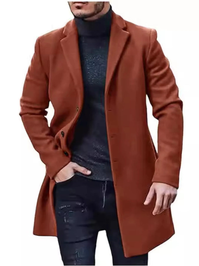 Men’s Plus Size Classic Long Sleeve Overcoat – Winter Wool Blend Coat