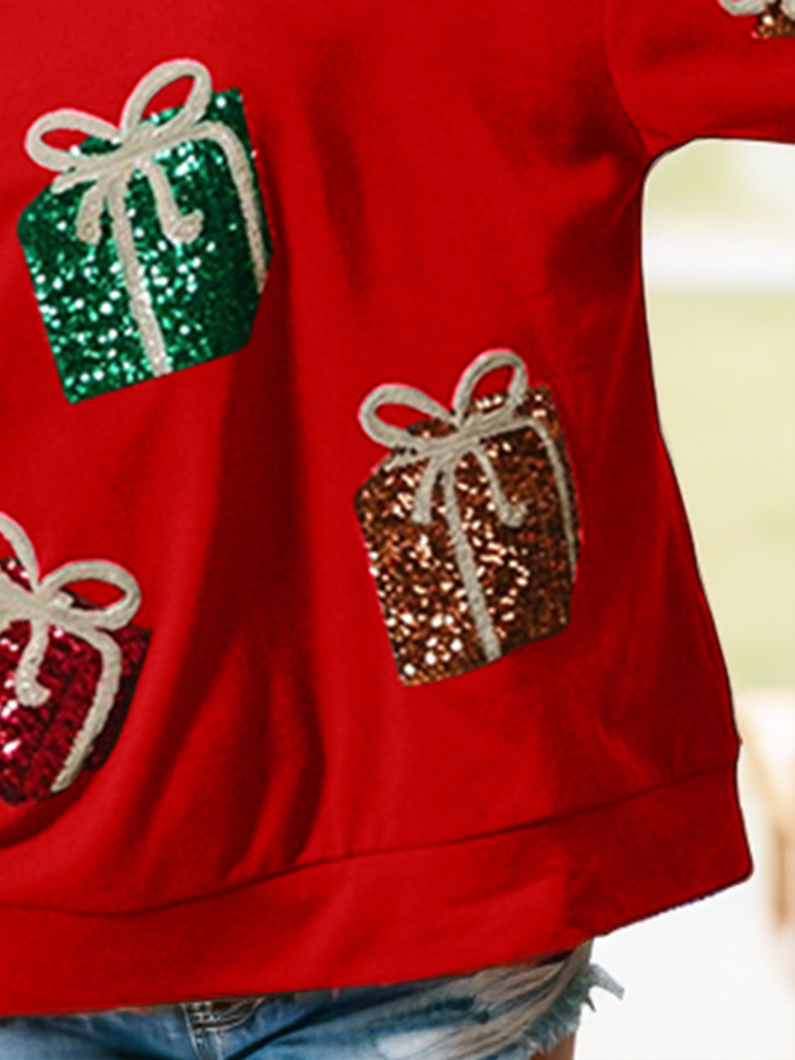 Sequin Gift Box Long Sleeve Sweatshirt Trandify Deal