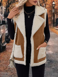 Full Size Contrast Open Front Sherpa Vest Coat Trandify deal
