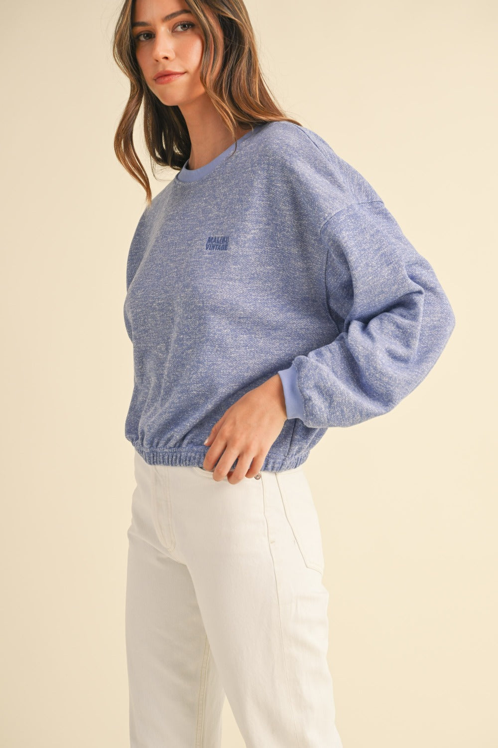 Mable Round Neck Letter Embroidery Crop Sweatshirt Trandify Deal