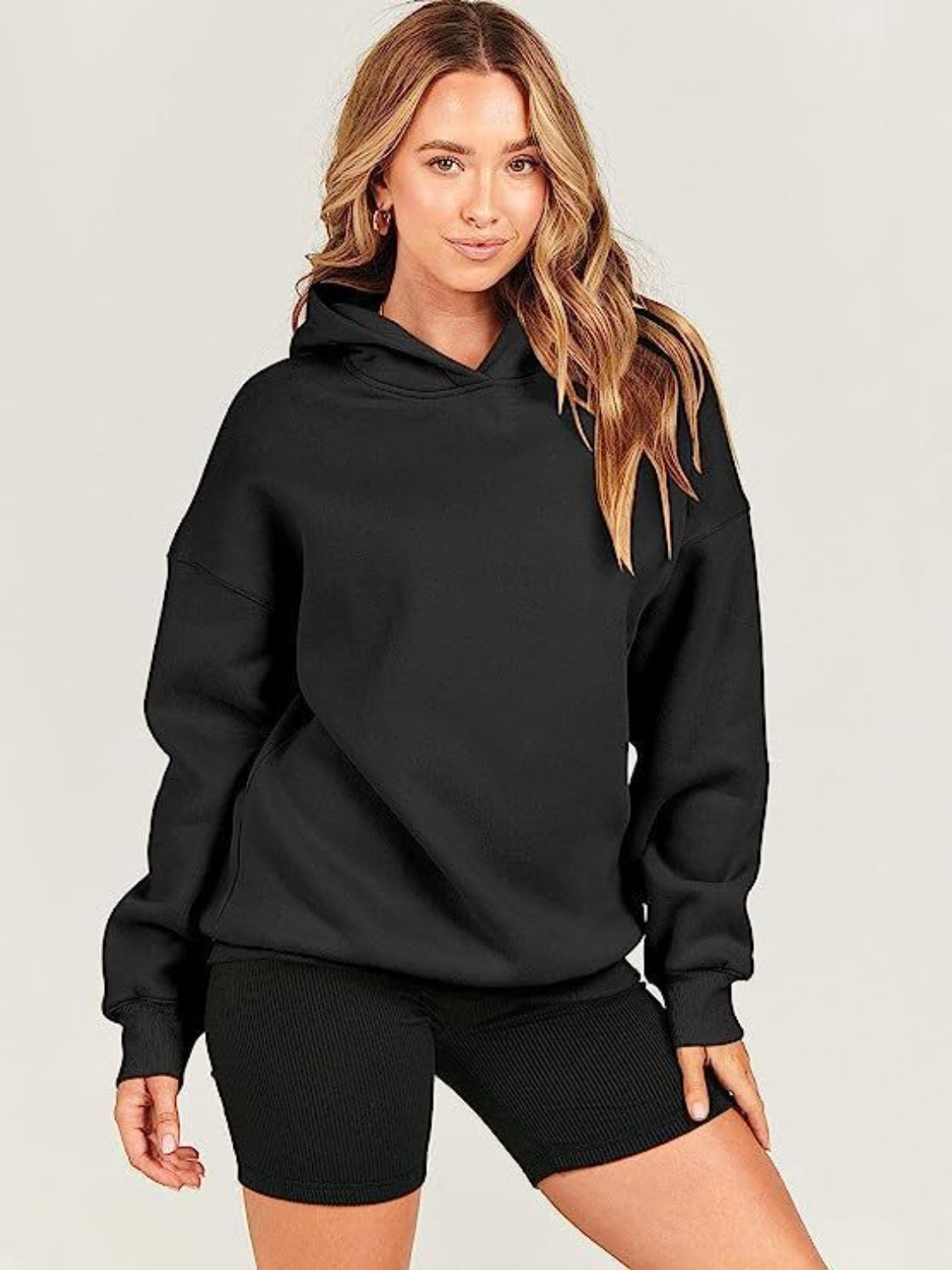 Dropped Shoulder Long Sleeve Hoodie Trandify Deal