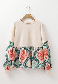 Printed Round Neck Long Sleeve Blouse Trandify Deal